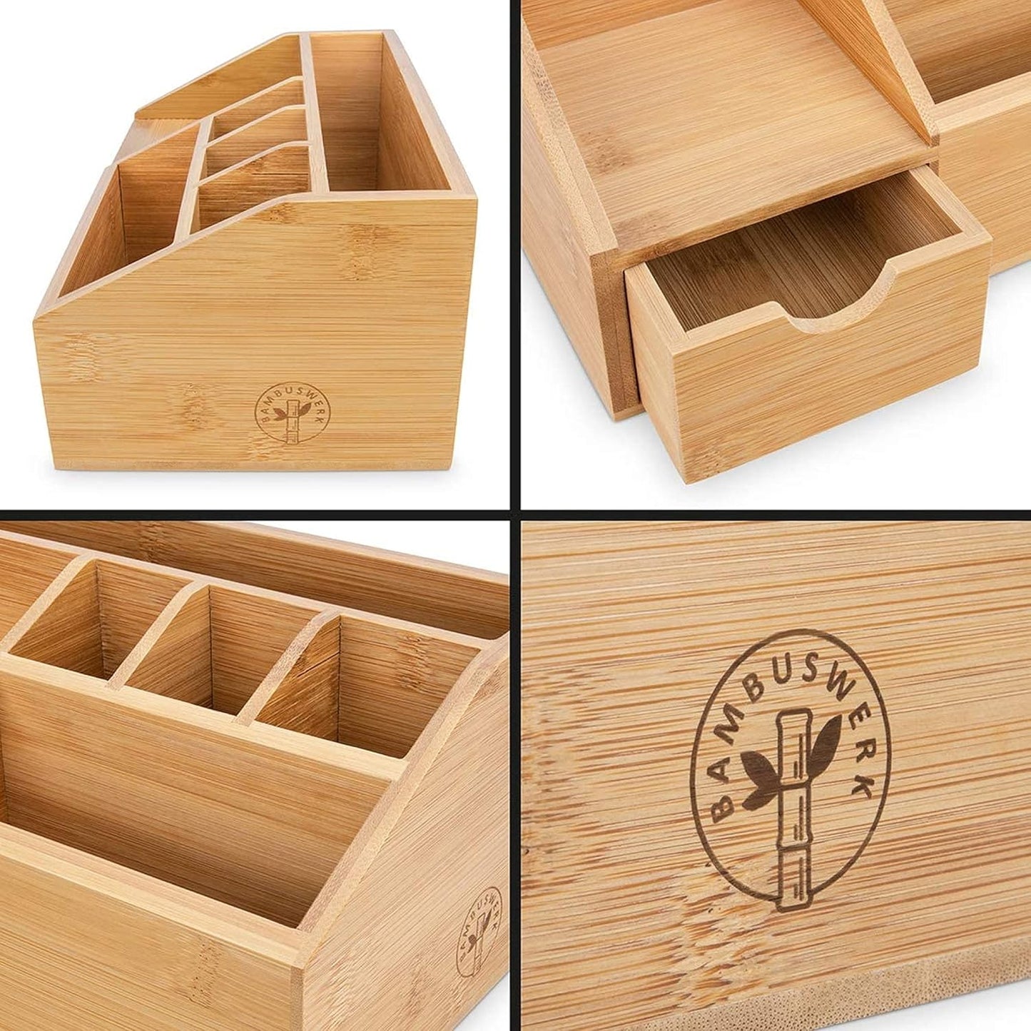 | Organizer Scrivania Bamboo – Portaoggetti Multifunzionale Ed Elegante Con Più Scomparti – Disponibile in 3 Dimensioni – Realizzato in Legno Di Bambù – Dimensioni 11X24X25 Cm