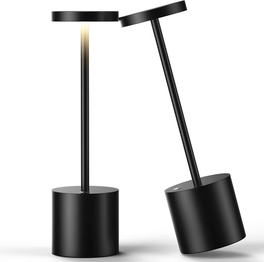 Lampada Da Tavolo Senza Fili, 5000 Mah, in Metallo E Alluminio, Dimmerabile, Lampada Da Tavolo, Portatile, Ricaricabile, USB, per Interni Ed Esterni, Sala Da Pranzo, Bar, Terrazza (2 Nero)