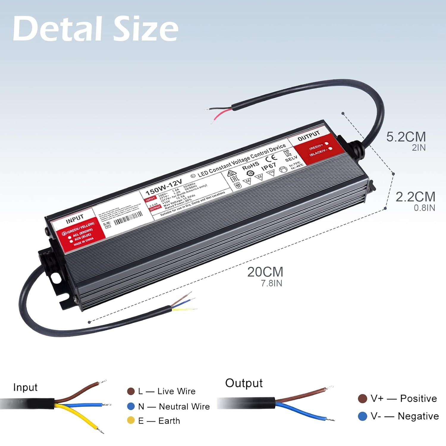 Trasformatore LED 12V 150W IP67 Impermeabile Alimentatore LED Driver 12.5A Slim Transformer AC 220V a DC 12V LED Netzteil Interruttore Adattatore,Trasformatori Tensione Costante Bassa Tensione