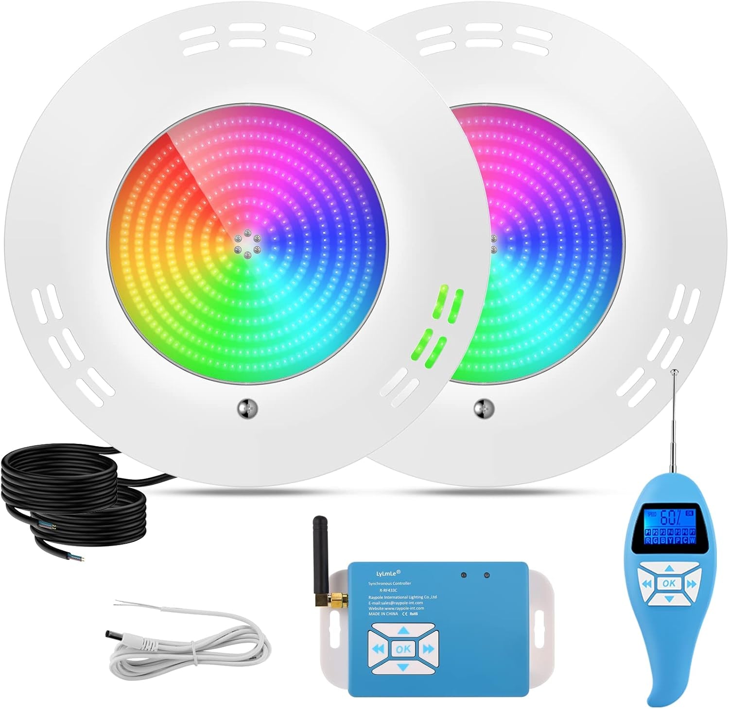 Luce Piscina LED Riempito Di Resina,35W Faretti Ultrapiatta Para Piscina RGB Sincronizzato Con Telecomando,140°Angolo Del Fascio,Ip68 Impermeabile,12V AC(2 Lampada)