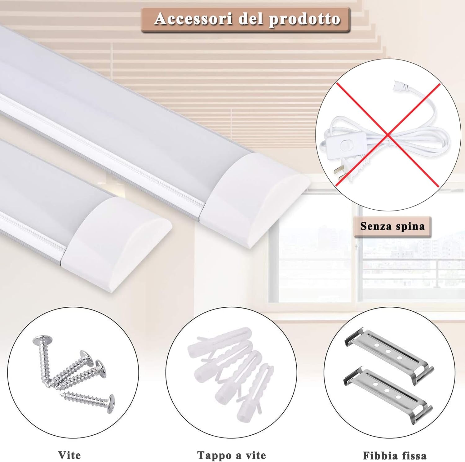 Plafoniera Da Officina, 115Cm 40W LED Luminaire 4800LM Lampada Da Soffitto, 6500K Bianco Freddo Lineare Tubo Neon LED Sottopensile Luce per Parete Garage Ufficio Cucina Barra Magazzino,2Pack