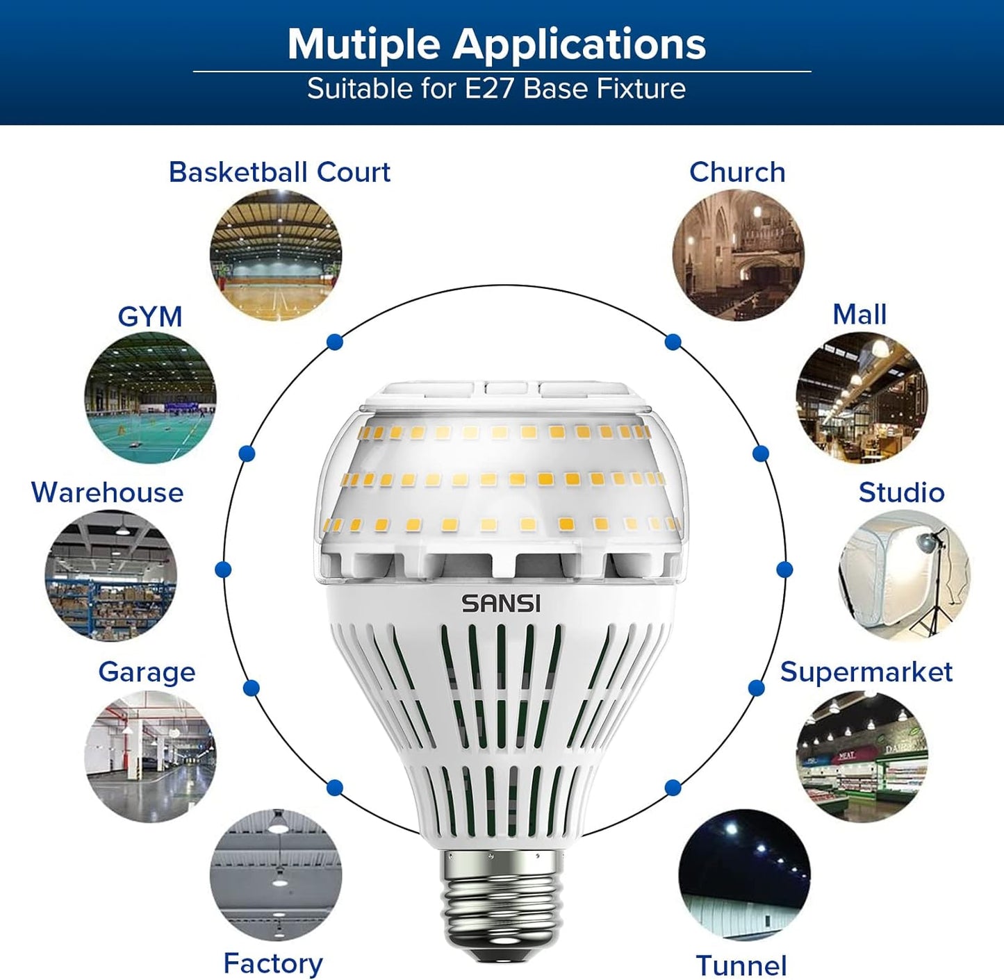 27W (250W Equivalenti) Dimmerabile Lampadina LED a Risparmio Energetico, E27 Luminose 4000Lm, 3000K Luce Bianco, Angolo Del Fascio Di 270°, Ø7.7 * 12Cm, Confezione Da 2