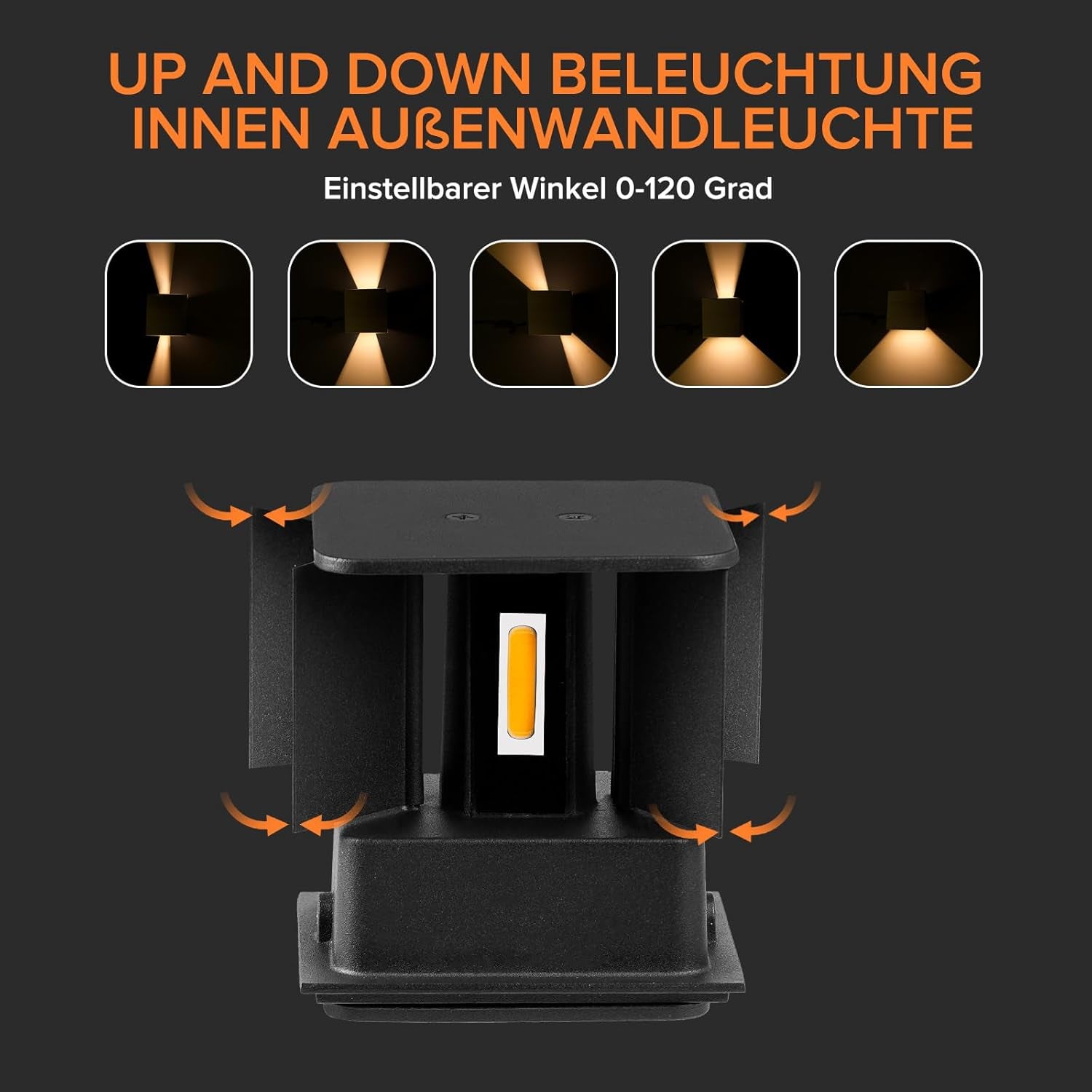 Applique Da Parete Interno, Applique Da Esterno, 12W Applique LED Da Parete Interno, 3000K Luce Bianca Calda, Fascio Regolabile Nero Applique Da Parete IP65 2 Pezzi