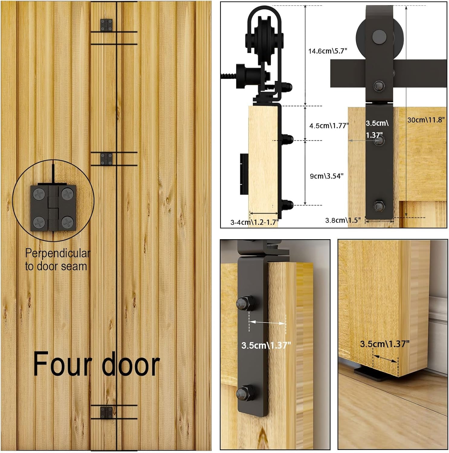 203Cm Binario per Porta Scorrevole Bifold Kit Porta Scorrevole Nera per 4 Porte Scorrevoli Interno Esterno Muro 49Cm Larga