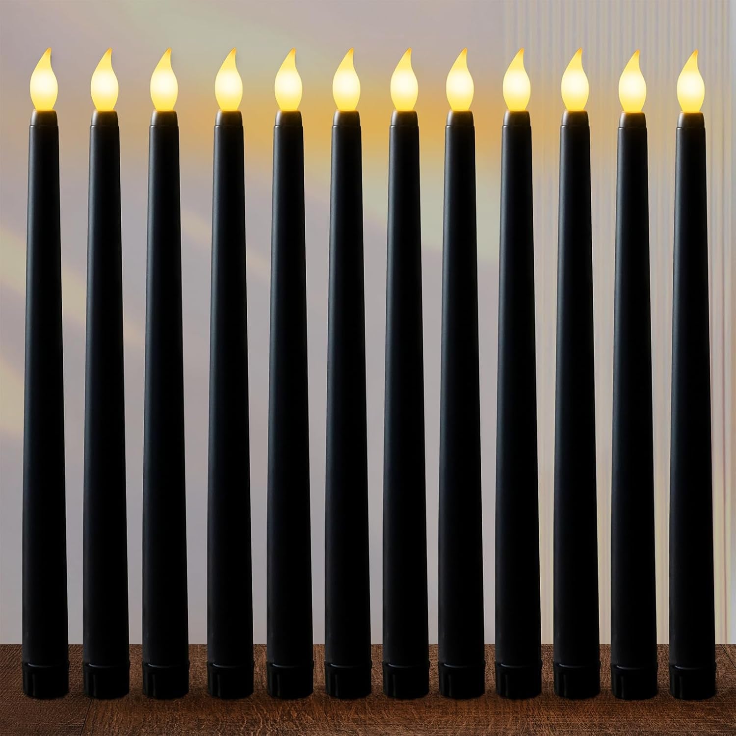 Candele LED Nere, 12 Pezzi Candele Senza Fiamma, Candele a Batteria Tremolante, Candele Elettriche per Natale, Ringraziamento, Festa (2.1 X 25 Cm)