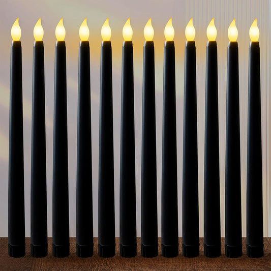 Candele LED Nere, 12 Pezzi Candele Senza Fiamma, Candele a Batteria Tremolante, Candele Elettriche per Natale, Ringraziamento, Festa (2.1 X 25 Cm)