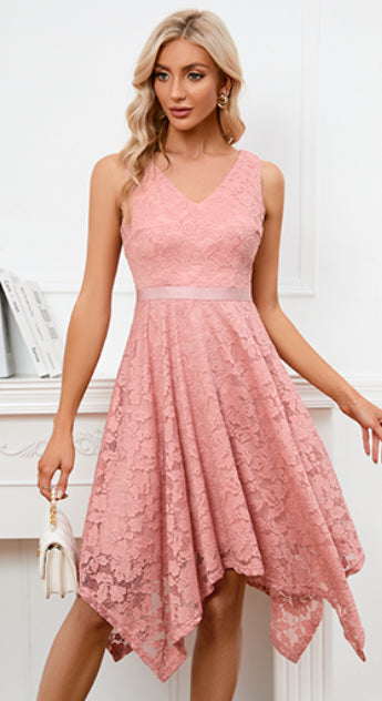 Abito Da Donna in Pizzo Floreale Con Orlo in Fazzoletto Asimmetrico, Da Cocktail, Senza Maniche, Da Damigella D'Onore