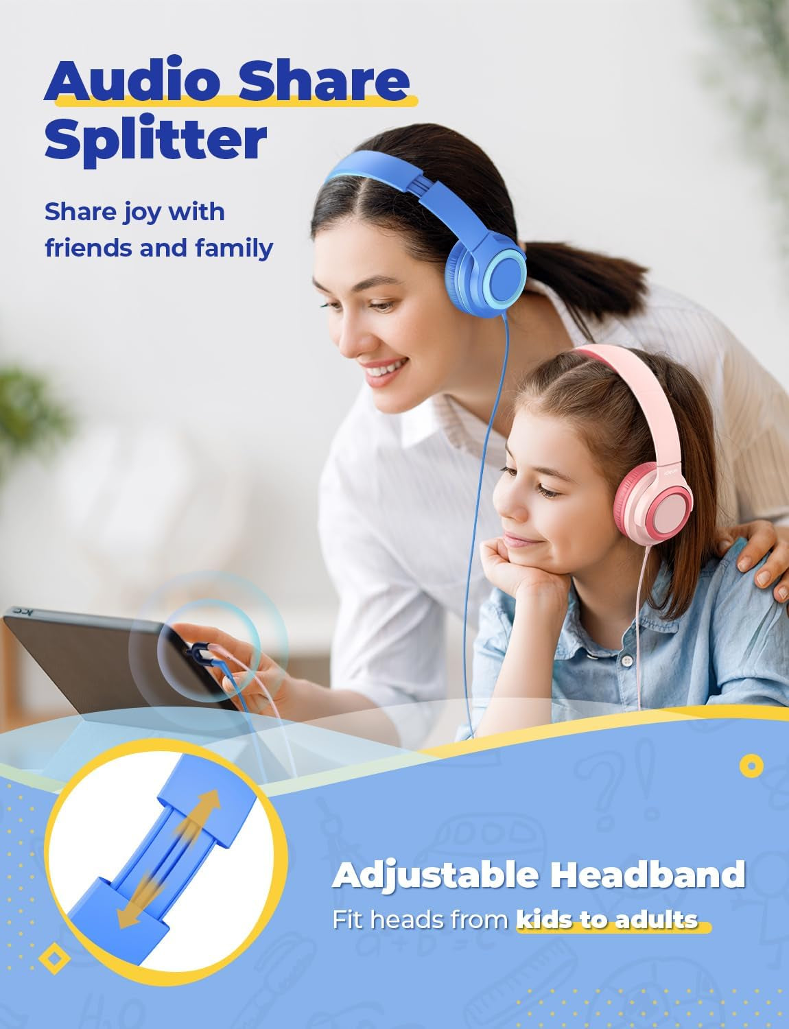 Cuffie per Bambini [2 Confezioni] – 94 Db Safe Volume Limited – Cuffie Wired per Bambini Con Splitter Condivisione, Tangle-Free Foldable Stereo Cuffie per Tablet