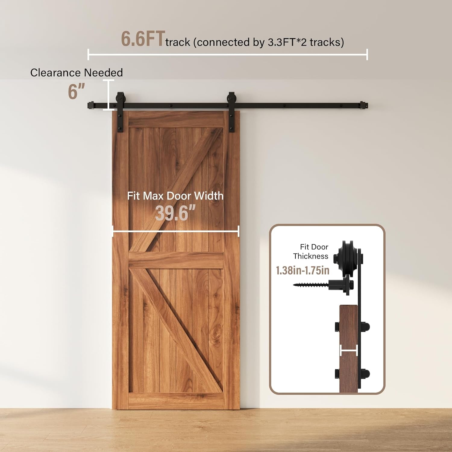 200Cm Binario Piatto per Hardware per Porte Scorrevoli in Acciaio Al Carbonio, Porta Singola, Rullo a Forma Di J.