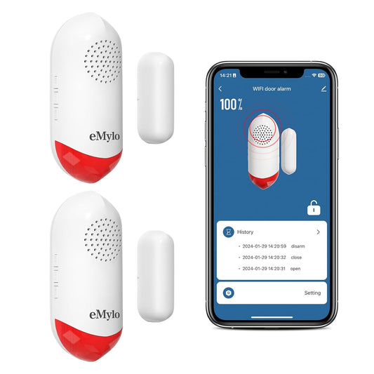 Emylo Antifurto Senza Fili, Tuya Sensore Porta Wifi, 120 Db Allarme Casa Compatibile Con Smart Life App Intelligente Di Allarme, Batteria Non Inclusa (2 Pcs)