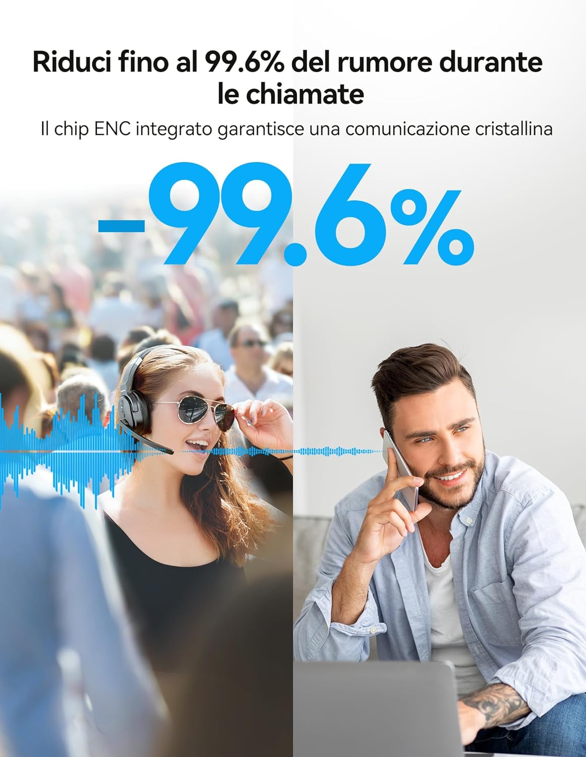 Cuffie Bluetooth Con Microfono, USB Dongle Cancellazione Del Rumore Singolo E Doppio Auricolare Senza Fili Con 3 Modalità Di Musica EQ, Cuffie PC per Call Center, Ufficio, Camion