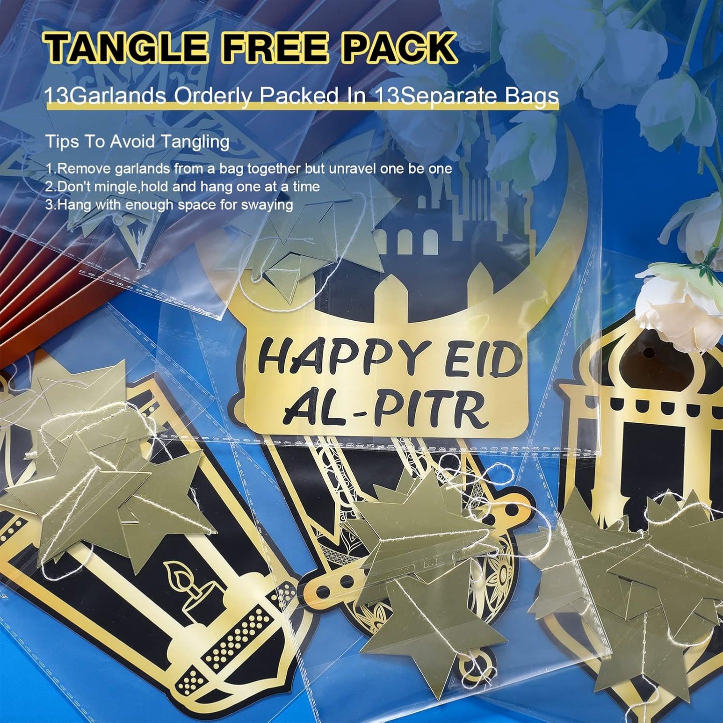 13 Stelle Filanti Di Carta per Ramadan Eid Mubarak Ghirlanda Di Lanterna Luna Pendenti Di Carta per Eid Al Fitr Decorazione Islamica Musulmana Matrimonio Compleanno Feste (Nero)