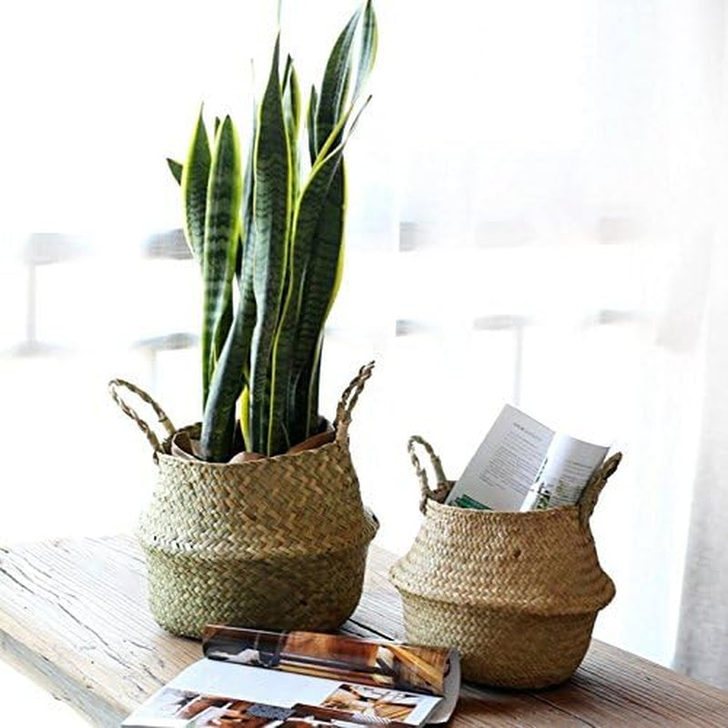 Natural Sea Grass Basket, Goodchanceuk 3Pcs/Set Cestino Di Stoccaggio Con Manico Pieghevole Vaso Appeso Vaso Decorativo in 3 Dimensioni, 20 X 17 Cm/22,5 X 24 Cm/24,5 X 28 Cm