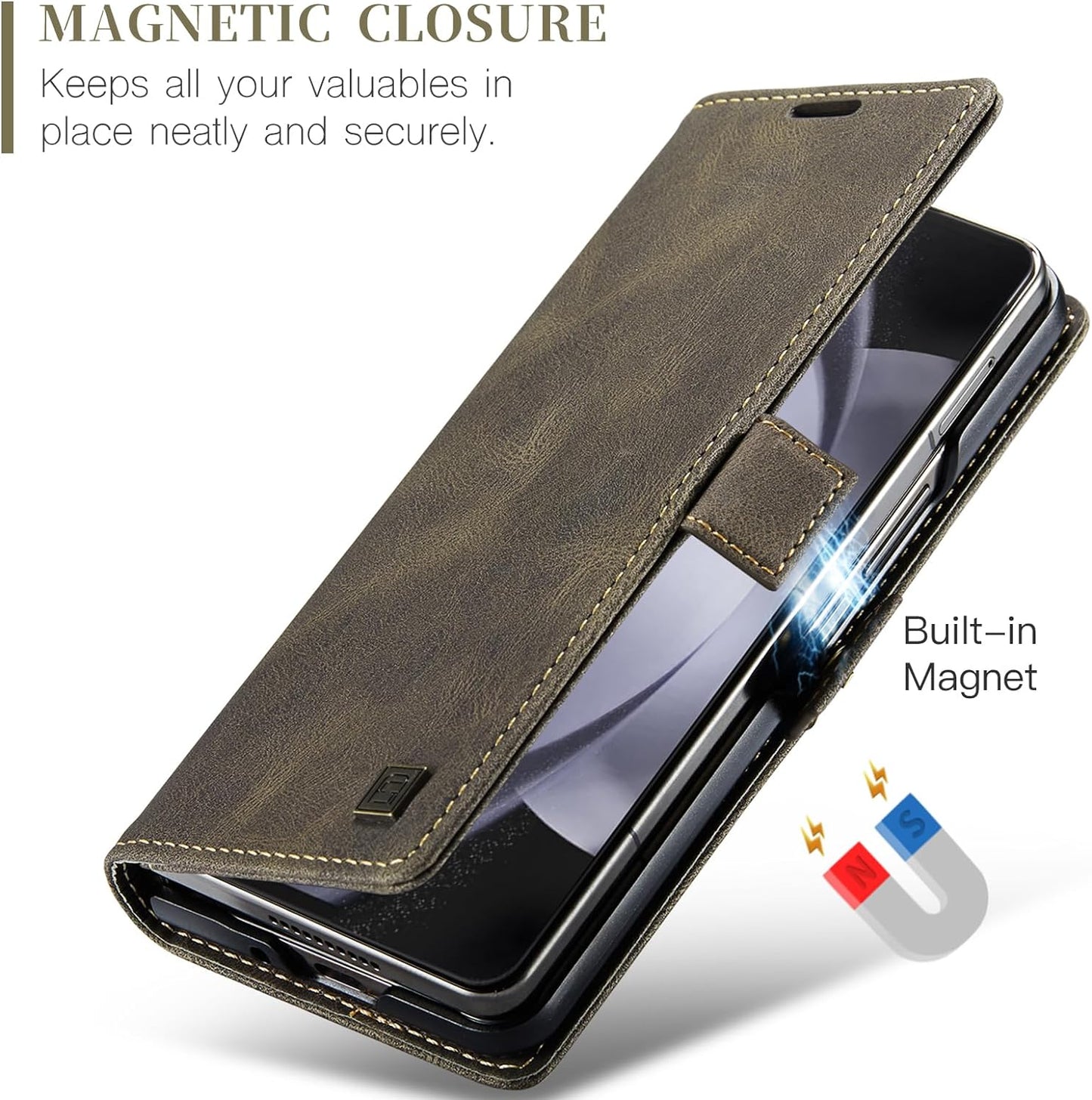 - Custodia a Portafoglio per Galaxy Z Fold 5 Con Blocco RFID, Antiurto [Slot per Schede] [Pelle PU Di Alta Qualità] [Chiusura Magnetica] Custodia Verticale in Pelle Compatibile Con Samsung