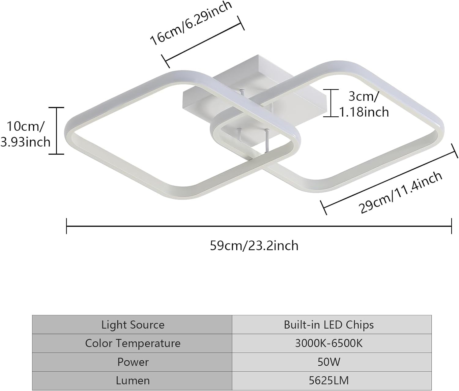 Plafoniera LED Soffitto Dimmerabile, 50W 5625LM Lampadario LED Soffitto Con Telecomando 3000K-6500K, Quadrata Plafoniere Camera Da Letto Moderna per Cucina Soggiorno Corridoio, 59CM