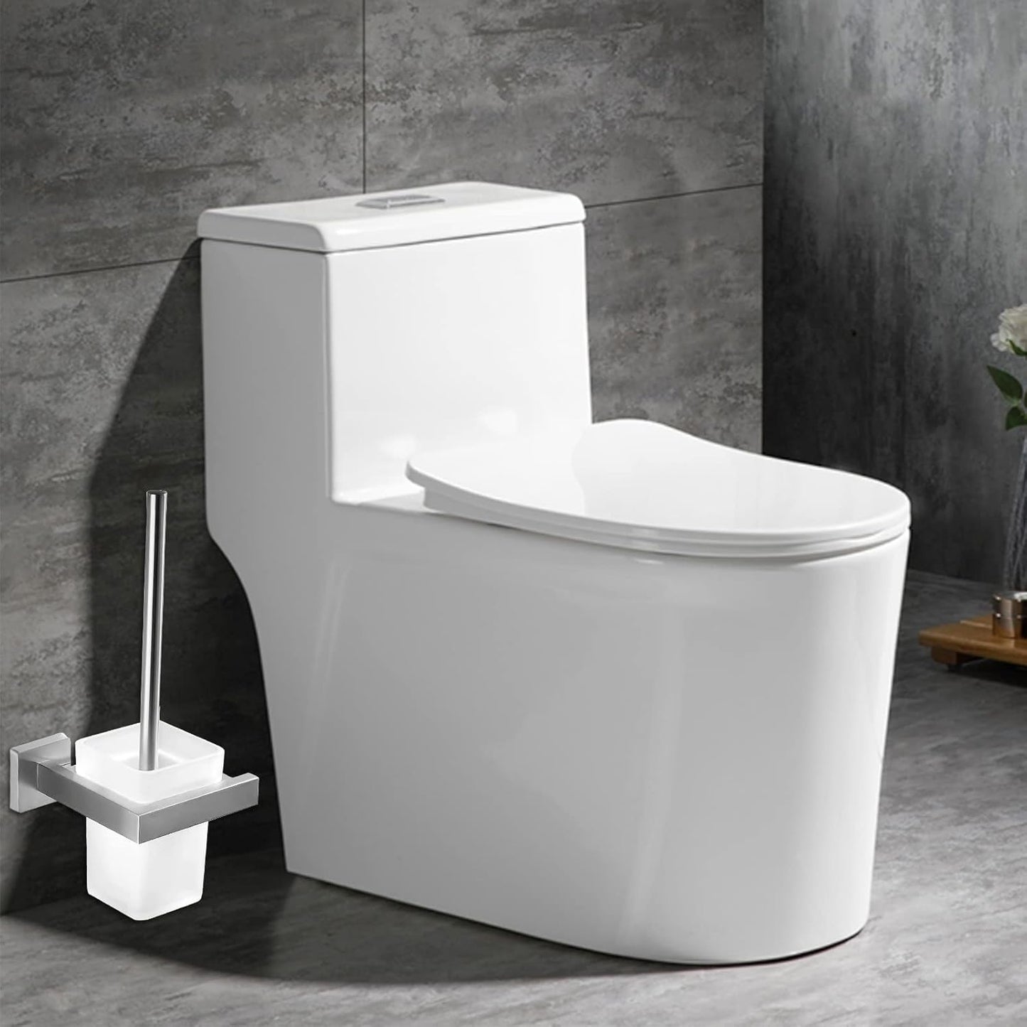 Spazzola WC Bagno in Vetro Parete Porta Scopino, Con 2 Testina E Portascopino Acciaio Inox, Quadrato Porta Spazzolino, Set Di Scopini per Bagno, Smerigliato Vetro, Argento Cromo Supporto