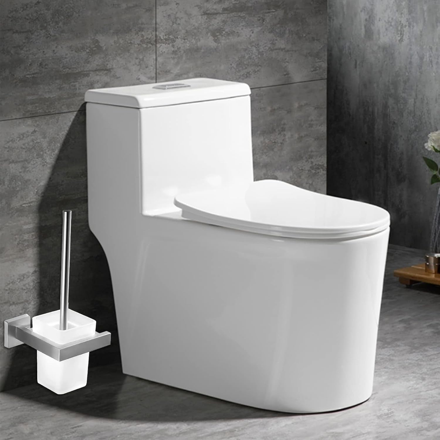 Spazzola WC Bagno in Vetro Parete Porta Scopino, Con 2 Testina E Portascopino Acciaio Inox, Quadrato Porta Spazzolino, Set Di Scopini per Bagno, Smerigliato Vetro, Argento Cromo Supporto