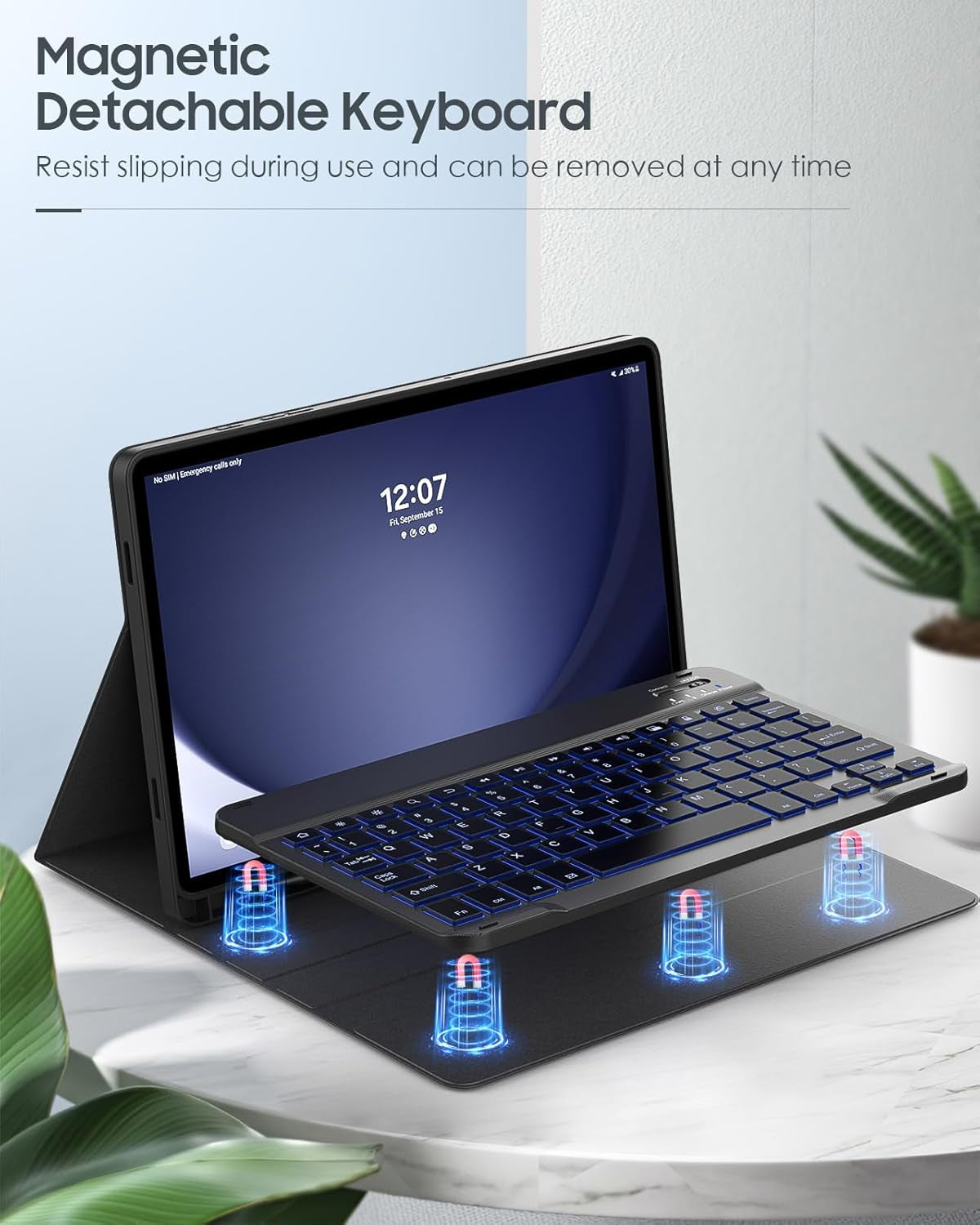 Custodia Con Tastiera per Galaxy Tab A9 Plus/ A9+, Cover Con Tastiera per Samsung Galaxy Tab A9 Plus/ A9+ 11" 2023 Con Supporto per S Pen Holder E Touchpad, Tastiera Bluetooth Rimovibile, Nero