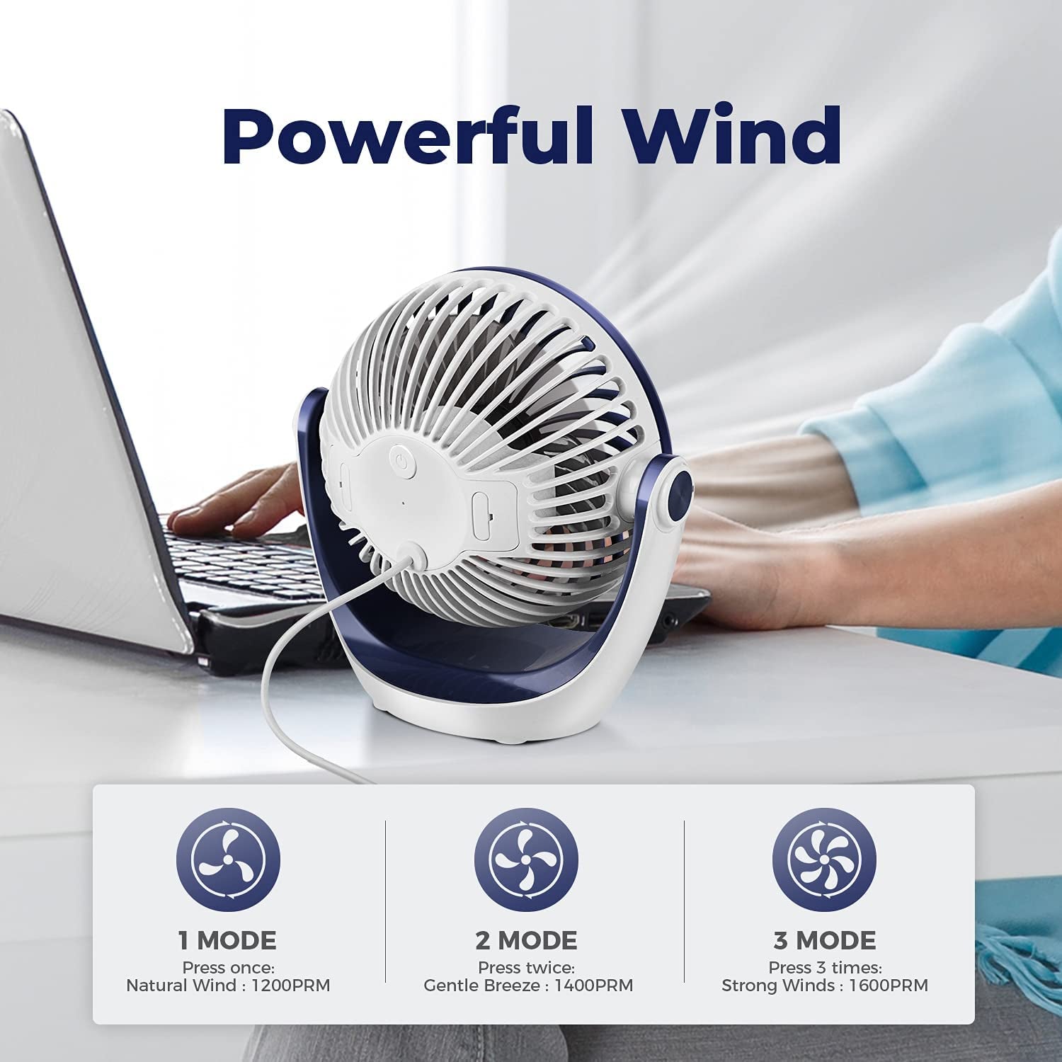 Ventilatore Da Tavolo,Mini Ventilatore Usb,Con Forte Flusso D'Aria E Funzionamento Silenzioso, Velocità Regolabile, Testa Girevole a 360 °, per Scrivania, Ufficio, Casa