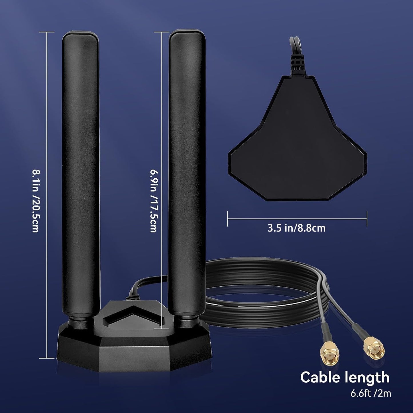 Tri Band Wifi 6E Antenna 8Dbi 2,4 Ghz 5,8 Ghz 6 Ghz Antenna WLAN Con Base Magnetica RP-SMA Maschio Antenna Interna Compatibile Conrouter Wifi Bluetooth Telecamera Di Sicurezza Wi-Fi