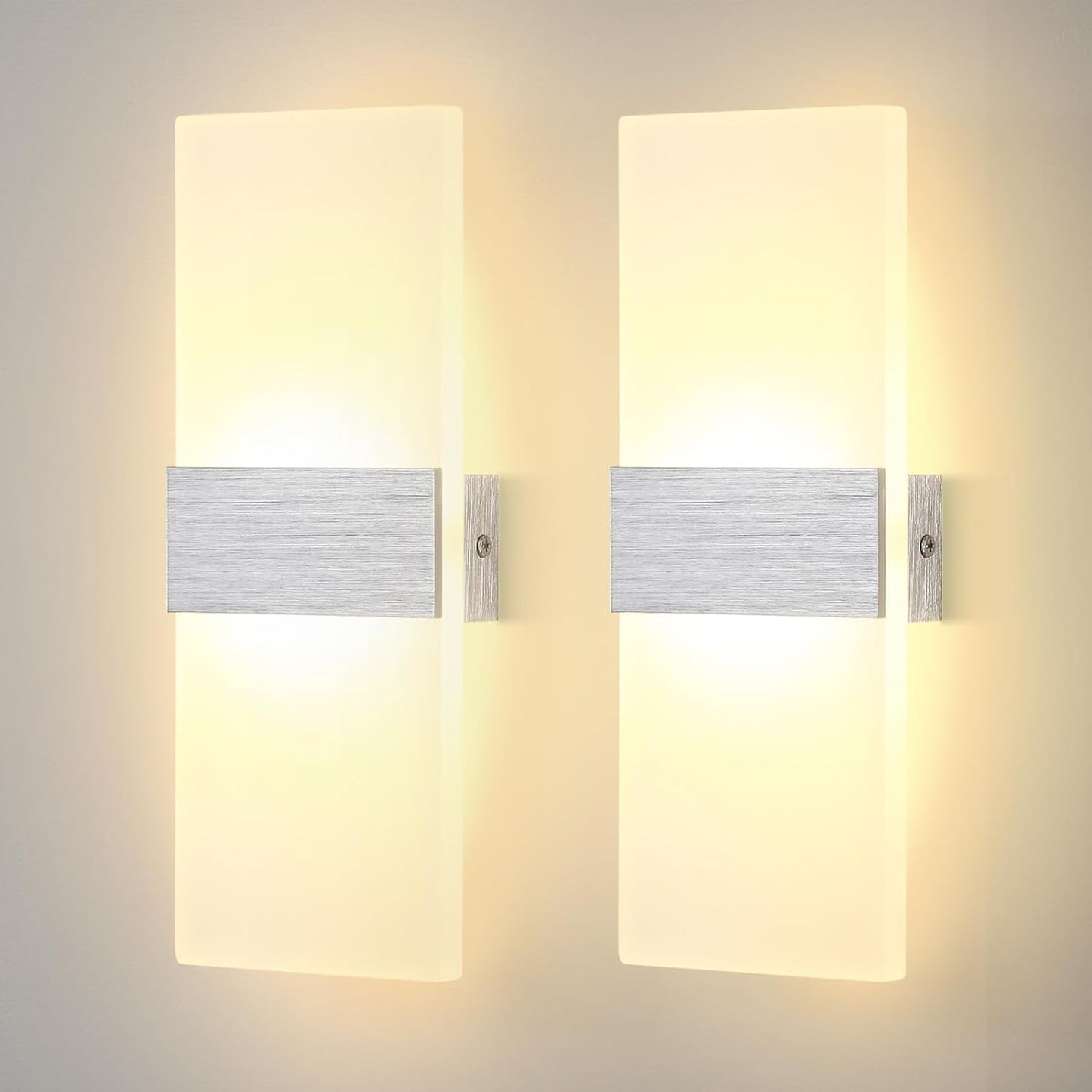 2 Pezzi Applique Da Parete Interno, LED Moderno Lampada Da Parete, 12W 3000K up down Illuminazione Da Parete per Camera Da Letto Corridoio Soggiorno Scala (Bianco Caldo-2Pcs)