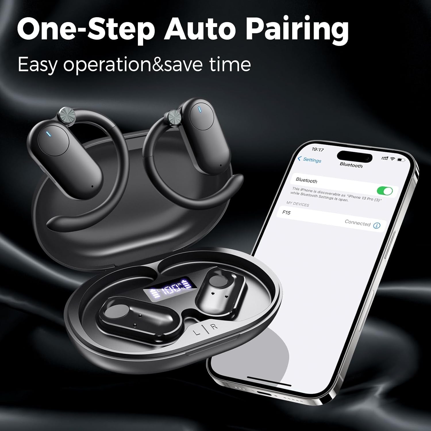 Open Ear Cuffie Senza Fili Bluetooth 5.3 IPX7 Impermeabile Sport Cuffie Con Archetto Girevole 60 Ore Di Gioco, Cuffie ENC Con Cancellazione Del Rumore per Corsa E Ciclismo