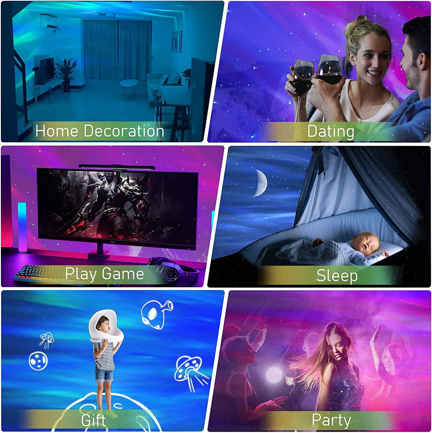 Premium Proiettore Stelle Soffitto, 3 in 1 Proiettore Galassia Bluetooth Musica, Luce Notturna 6 Rumore Bianco, 63 Modalità, Regalo per Bambini, Decorazione