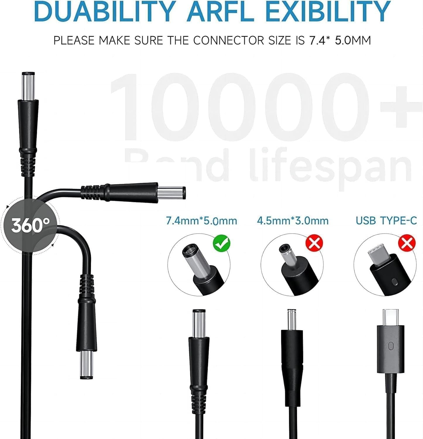 65W Alimentatore Caricatore Portatile per Dell Latitude 7490 7400 5590 E6430 E5470 E5450 E5440 E7440 E7250 E7240 E7450 E6440 E6540 5490 7480 5290 5480 5400 5500 3470 5580 7280 7480 7290 Caricabatterie