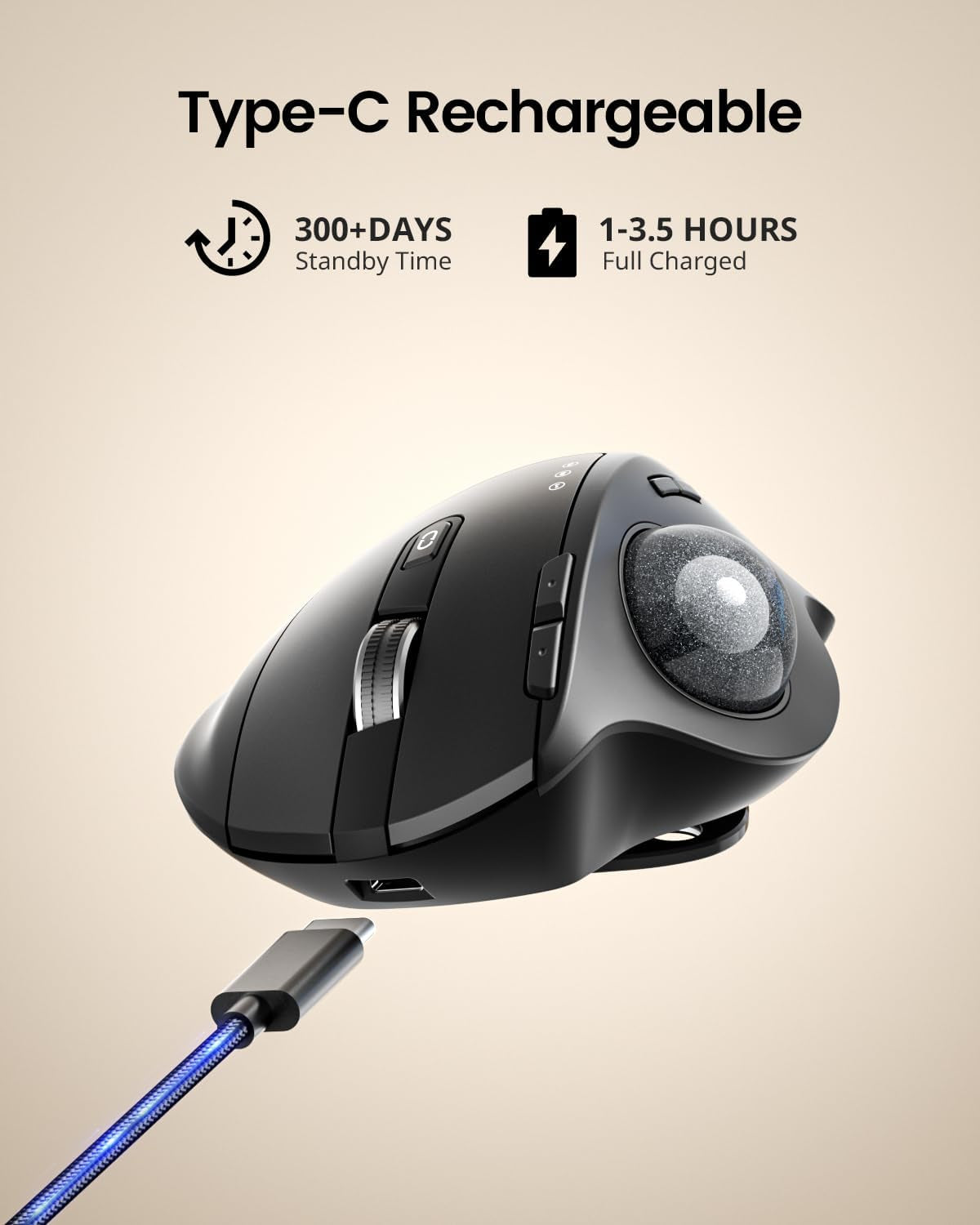 Mouse Bluetooth Trackball, EM01 NL Mouse Wireless Ergonomico(Bluetooth+Bluetooth+2.4G), Controllo Pollice, Angolo Regolabile, 5 DPI Regolabile per Pc/Mac/Pad/Windows