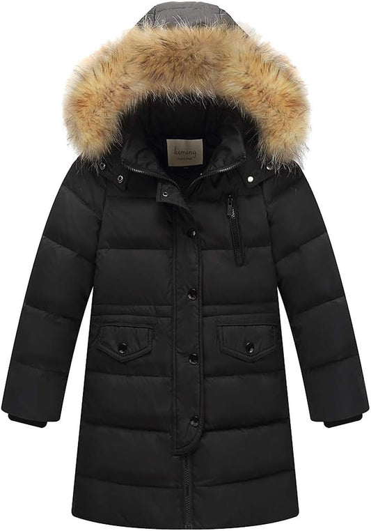 Bambini Ragazzi Inverno Piumino Imbottito Lungo Cappotto Con Pelliccia Cappuccio per 2-12 Anni