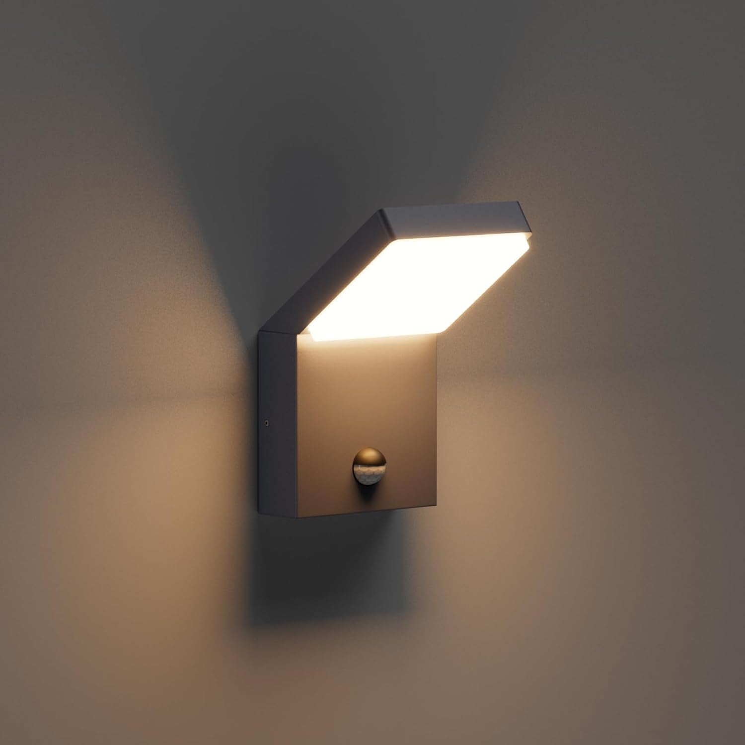 Applique Esterno 24W LED Con Sensore Di Movimento, Lampade Da Parete IP65 Impermeabile Applique Da Parete in Alluminio per Giardini Ingresso Terrazza, Antracite, Bianco Caldo 3000K