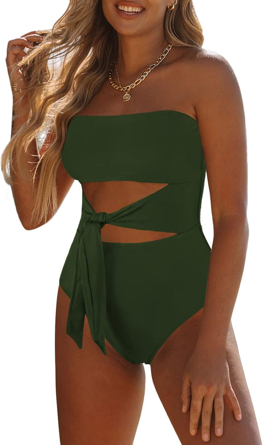 Monokini Da Donna a Taglio Alto Con Cravatta