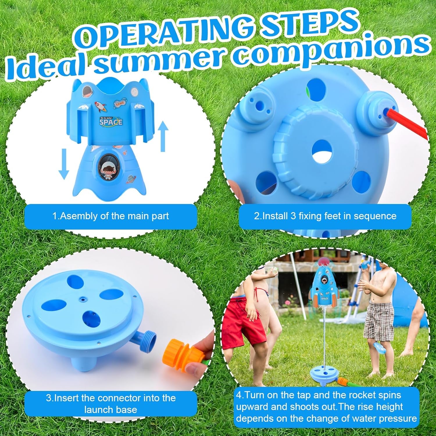 Razzo D'Acqua Sprinkler, Spruzzatore Giocattolo, Giochi D'Acqua Giardino, Giocattolo Rocket Sprinkler Giochi Da Giardino per Bambini, Giocattolo Estivo for Irrigatore a Razzo (Blu)