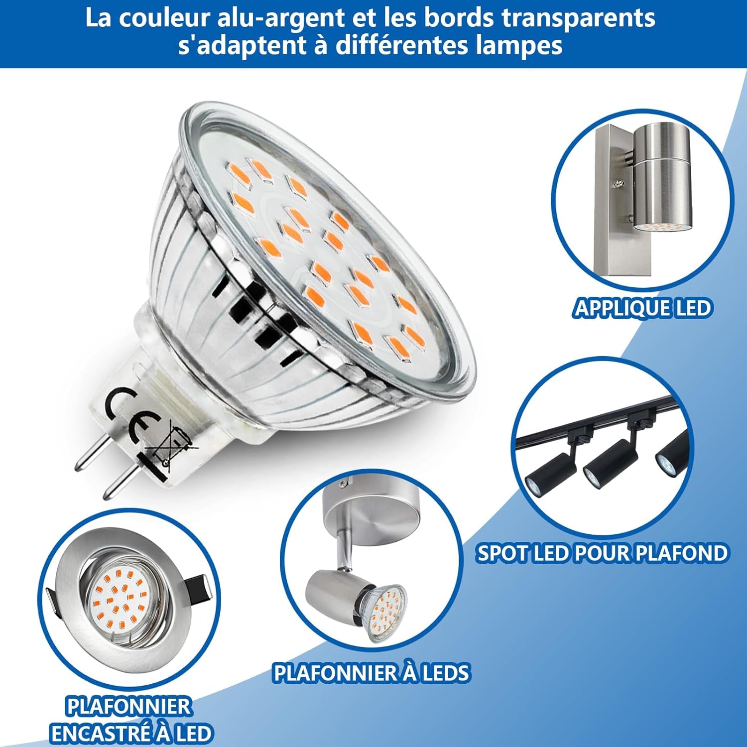 Confezione Da 10 Lampadine LED MR16 GU5.3, Bianco Caldo 3000K, 5W Equivalente a Lampadina Alogena 45W, AC/DC 12V LED Spot MR16 Luminoso 480LM, Angolo Di Emissione 120° Ø50X45Mm, Non Dimmerabile
