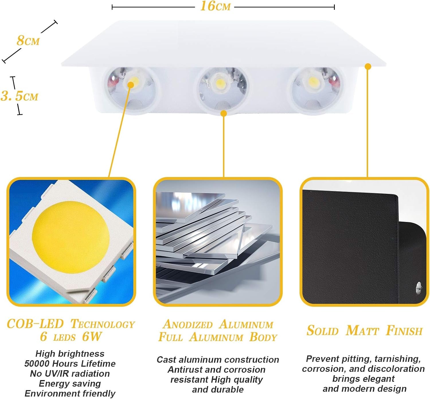 Lampada Da Parete a LED Da 6 W, per Interni, in Alluminio, IP54, Impermeabile, per Soggiorno, Camera Da Letto, Corridoio, Scale, Bianco Caldo