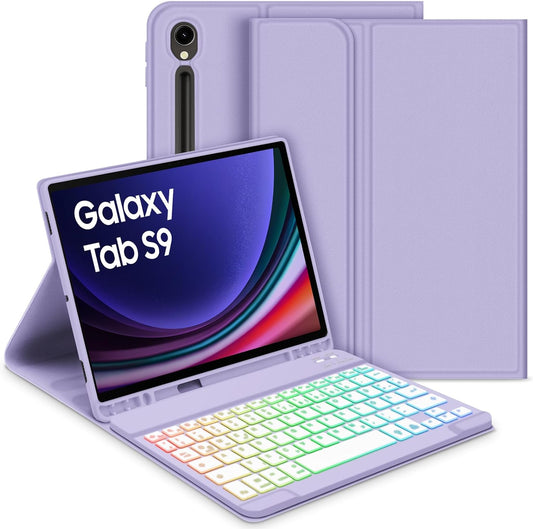 Tastiera Retroilluminata per Samsung Galaxy Tab S9 2023, QWERTZ Tastiera Retroilluminata Rimovibile Con Custodia per Galaxy Tab S9 11 Pollici 2023 (SM-X710/SM-X716B/SM-X718U), Viola