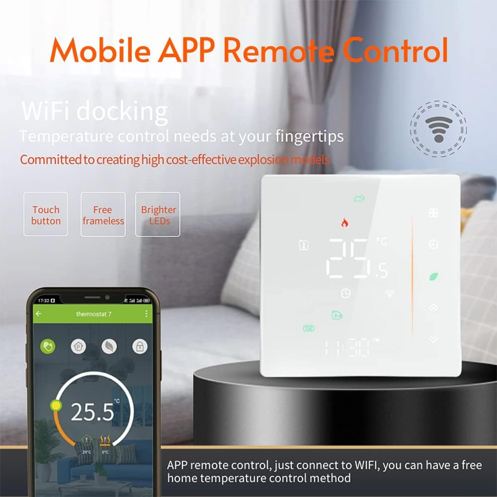 Termostato Intelligente Wifi, Programmabile Settimanalmente, Supporta Touch Control/Mobile App/Controllo Vocale, Compatibile Con Alexa/Google Home, per Caldaia a Gas 3A, Bianco