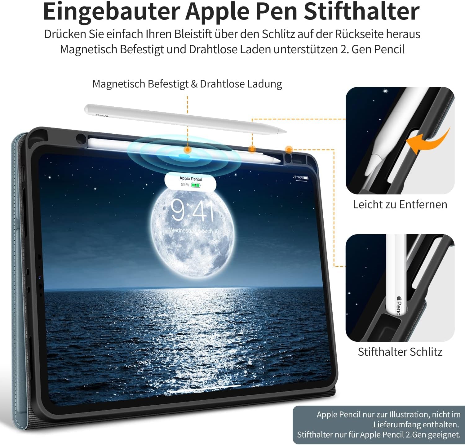 HOLIMET Custodia per Ipad Pro 12.9 2022 6 Generazione, 2022/2021/2020/2018 (6A/5A/4A/3A Gen) Ultra Smart Cover Con Pencil Holder per Pencil 2, Auto Svegliati/Sonno Case per Ipad Pro 12.9 Pollici, Blu