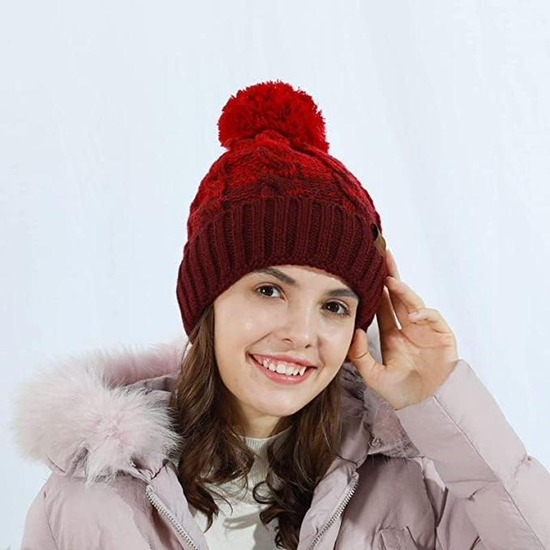 Cappello Invernale Da Donna Con Pom Pom Beanie Caldo Foderato in Pile Spesso Slouchy Snow Knit Chunky Baggy Skull Berretto Da Sci