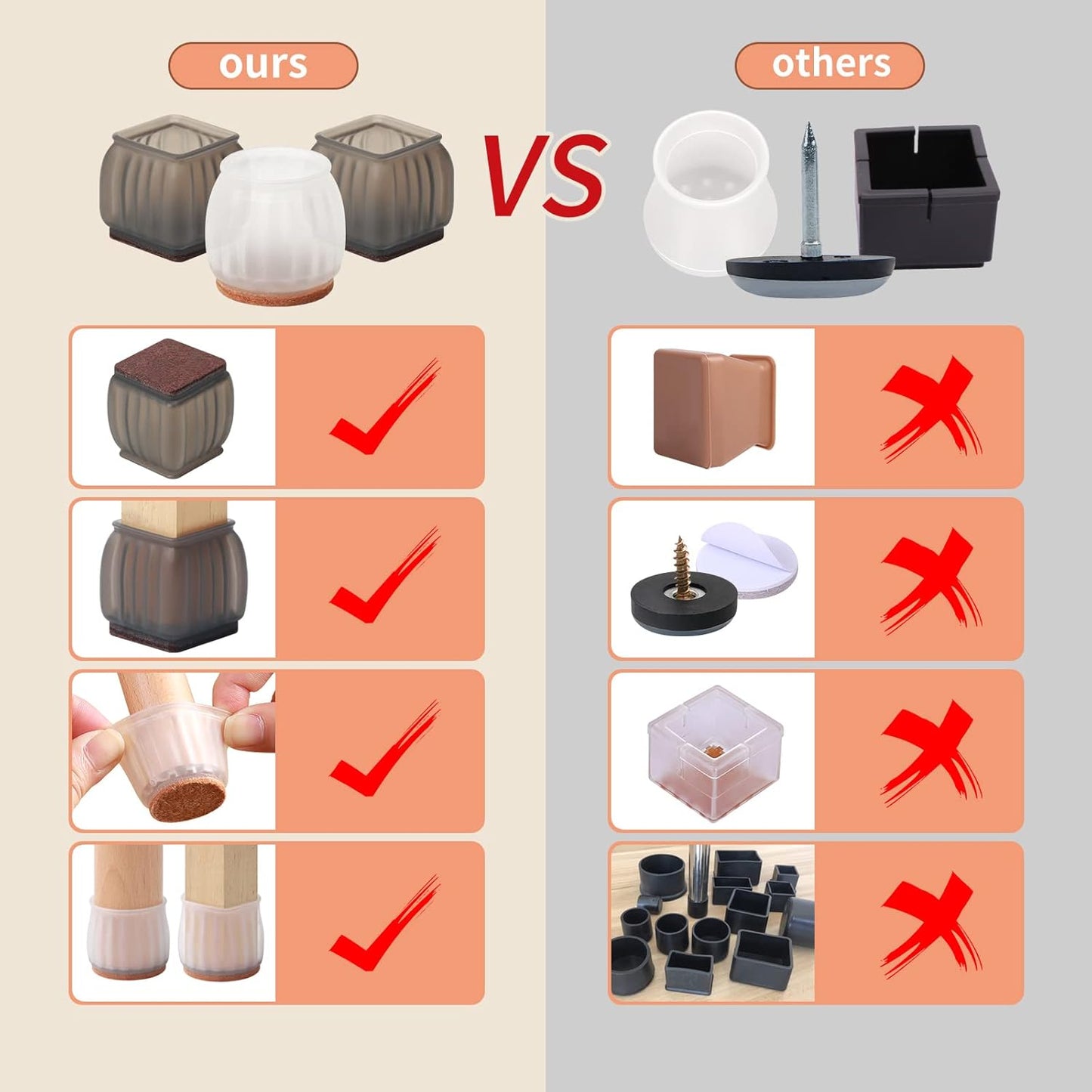 32P Protezioni per Pavimenti per Gambe per Sedie 33-40Mm, Trasparenti, per Piedini Quadrati per Mobili, Tappi per Gambe in Silicone per Proteggere Pavimenti in Legno Duro Da Graffi E Rumori