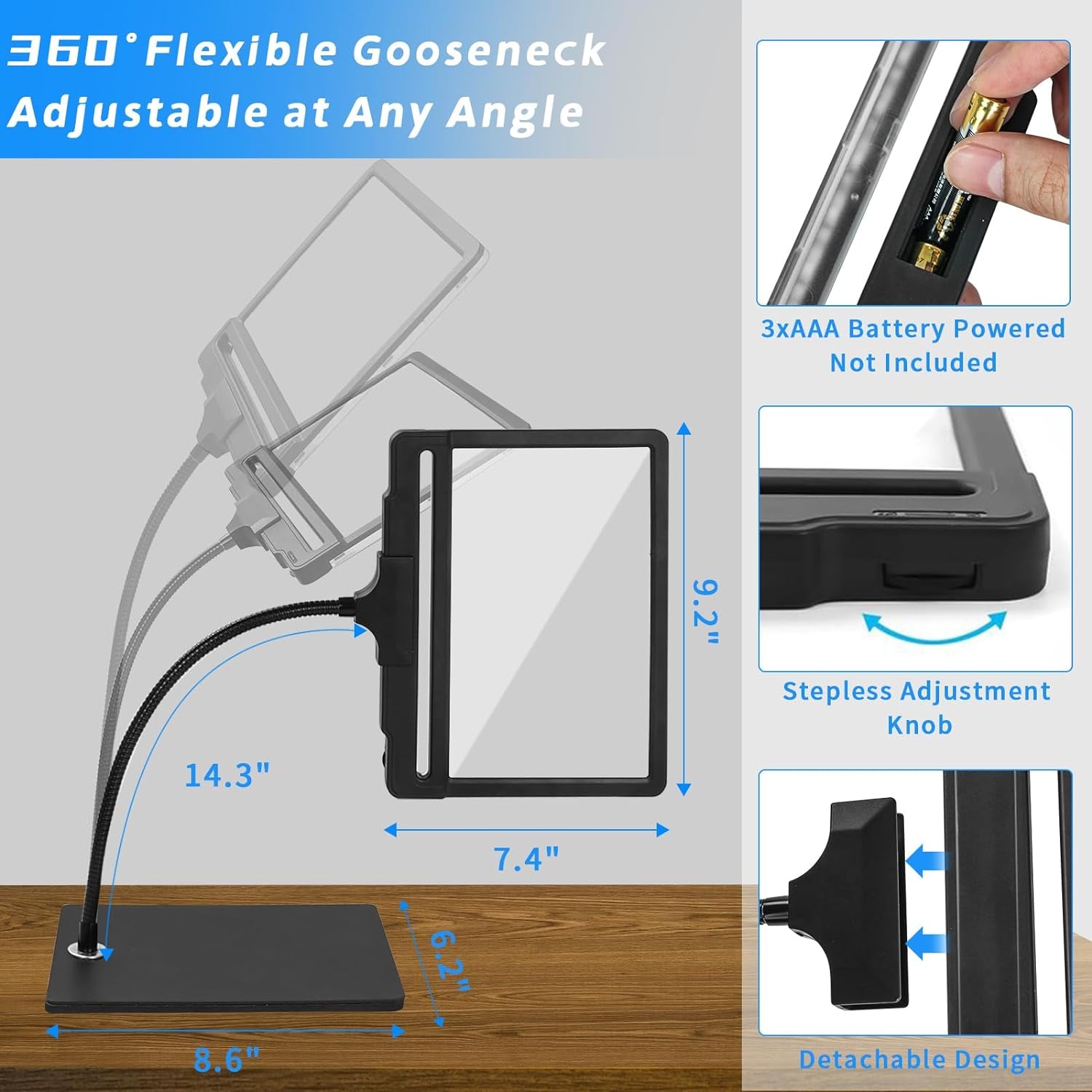 5X Lente D'Ingrandimento Con Luce E Supporto, Lampada Da Scrivania a Collo D'Oca Flessibile a 42 LED, 2 in 1 Lente D'Ingrandimento Staccabile a Luminosità Regolabile per Lettura E Artigianato