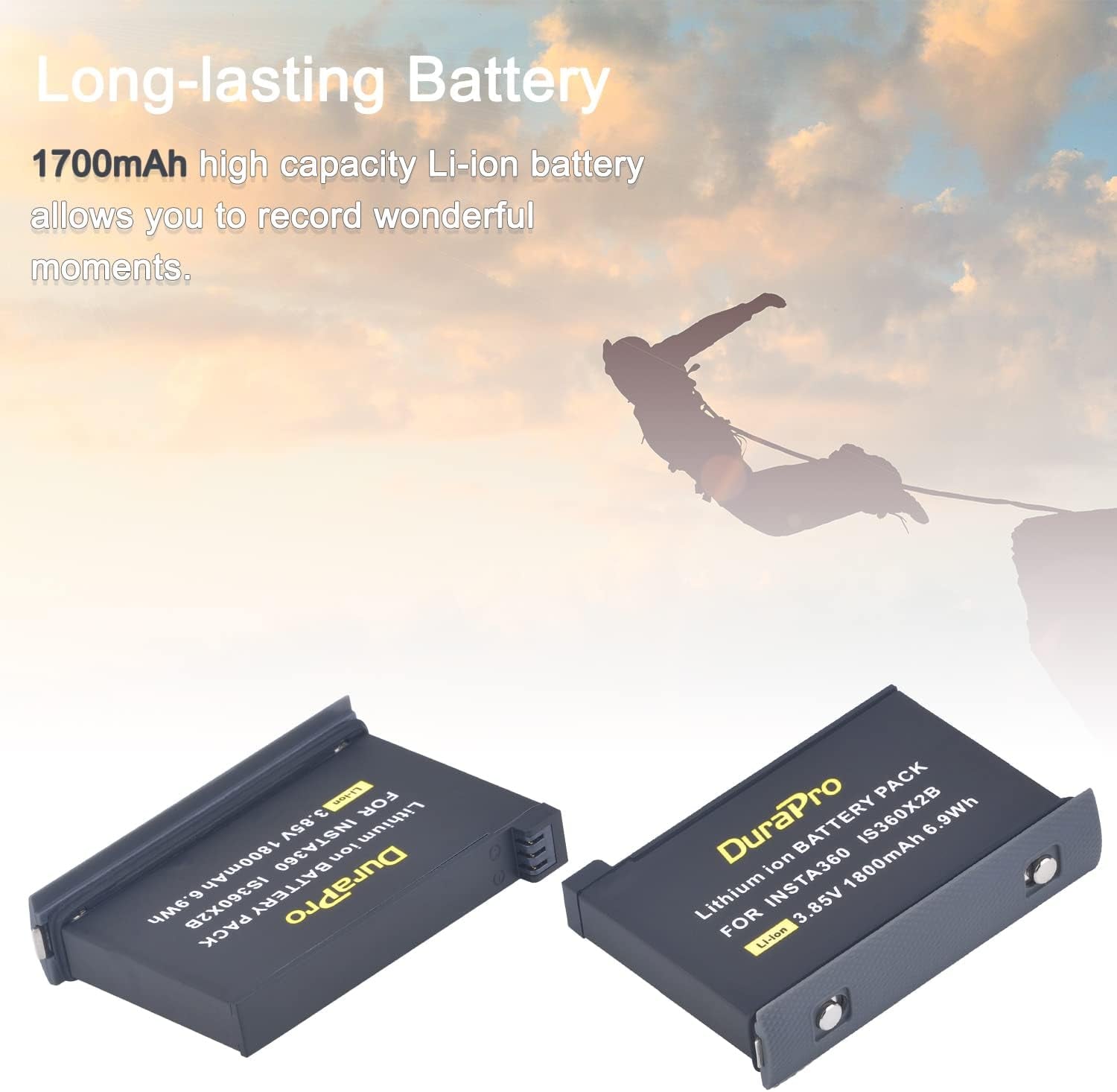 Batteria 2X 1800Mah + caricatore doppio USB con porta di tipo C per fotocamera Insta360 X2