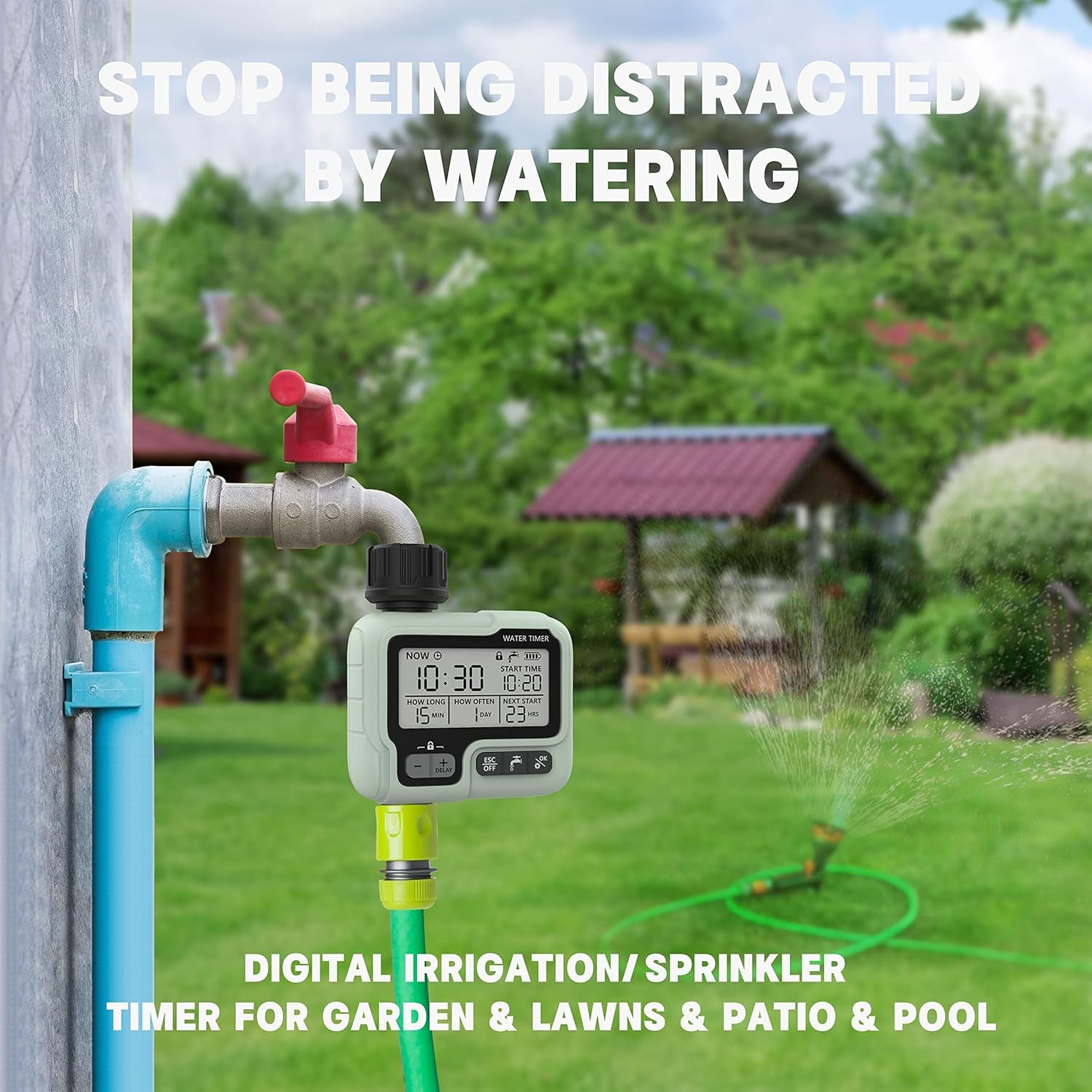 Timer Digitale per Irrigazione, Timer Acqua Giardino Programmabile Con Ritardo Pioggia, Modalità Di Irrigazione Automatica E Manuale, per Giardino, Prato, Patio, Fattoria