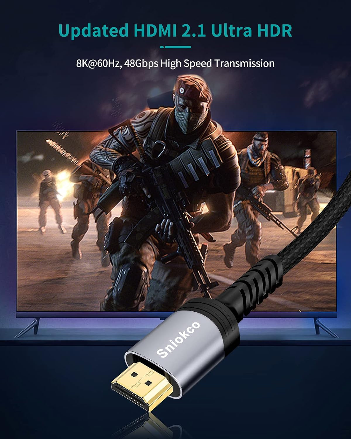 10K 8K 4K Cavo HDMI 2.1 48Gbps 3M, Certificato Cavo HDMI Ad Alta Velocità Ultra in Alluminio, 4K@240Hz 120Hz 8K@60Hz, HDCP 2.2 E 2.3, Earc HDR 10 Compatibile Con Ps5/Blu-Ray/Roku Tv/Switch