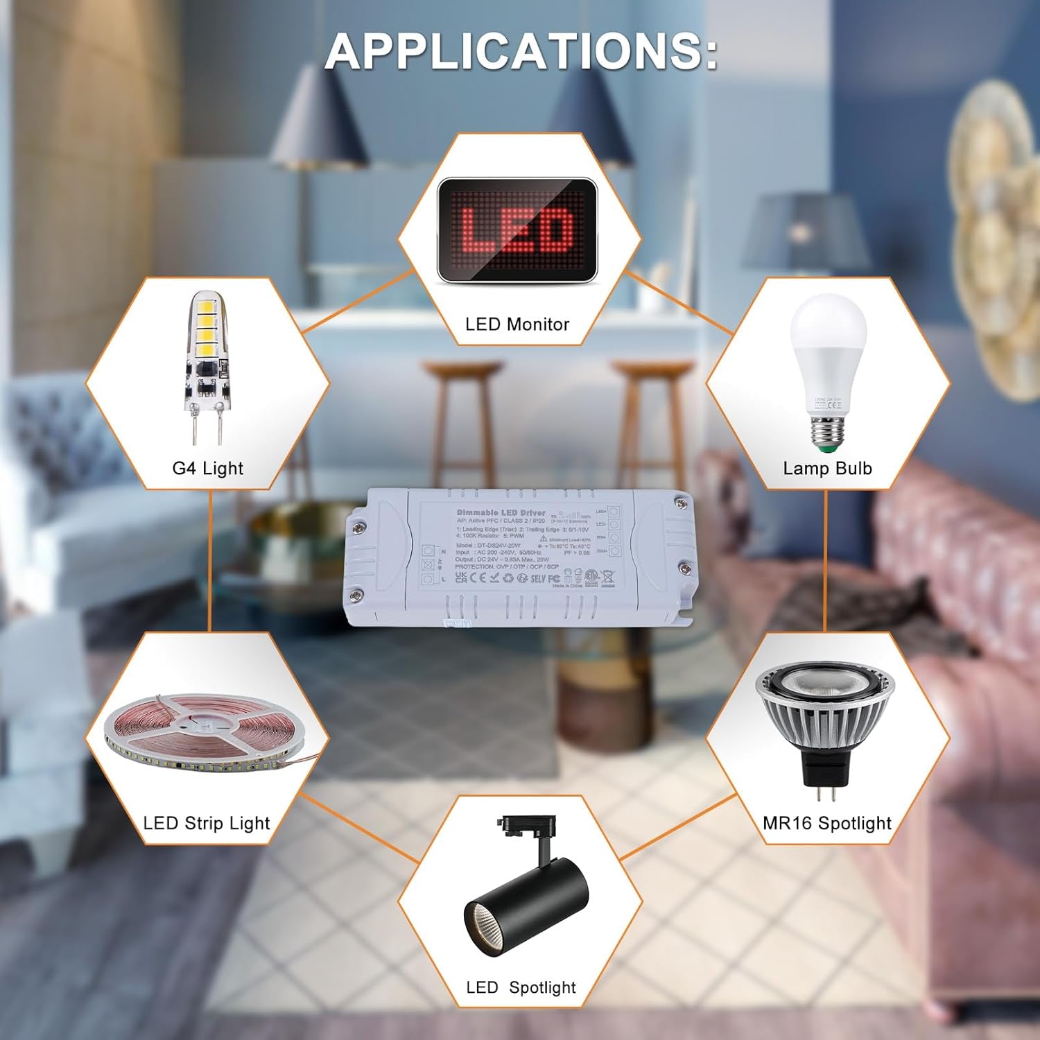 Trasformatore 220 24V Triac Dimmerabile, LED Driver 20W AC DC Switching Trasformatore a Bassa Tensione per Striscia LED Alimentatore Trasformatori Interruttore AC to DC