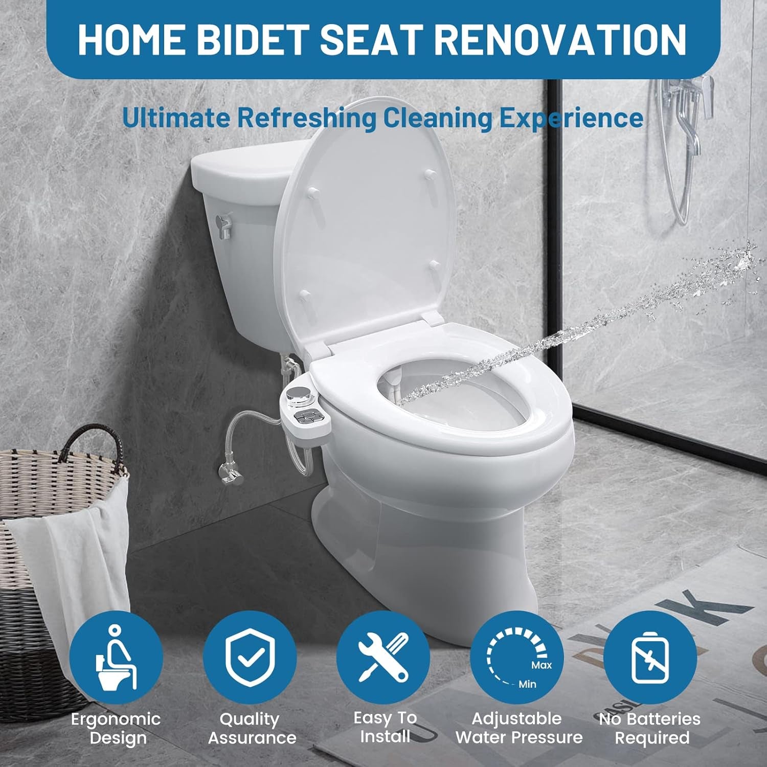 Inserto per Bidet per WC, Non Elettrico, Sottile Bottone Automatico, Bidet, Doppio Ugello Autopulente Retrattile (Protezione Da Intasamento) E Manopola per La Regolazione Della Pressione