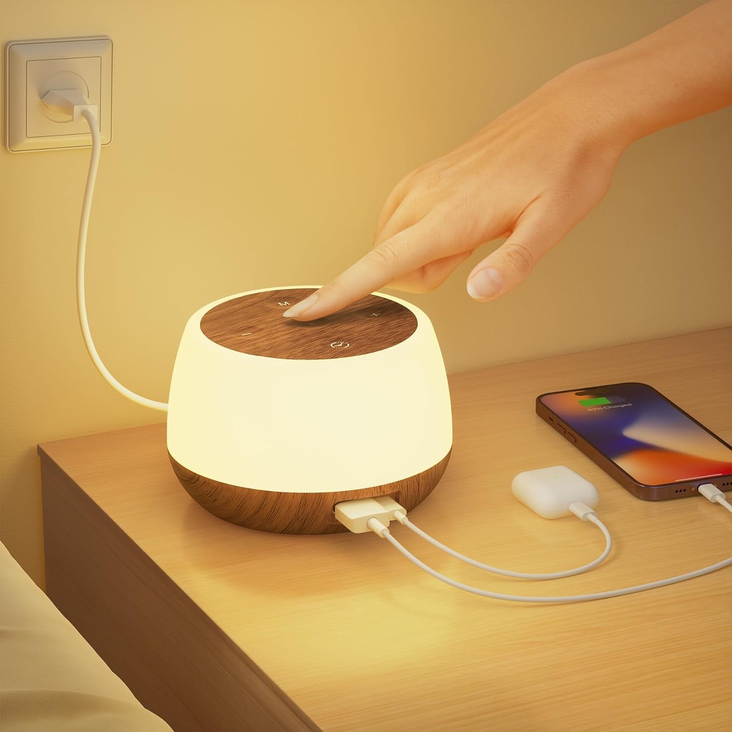 Lampada Da Comodino Touch Dimmerabile Con Funzione Di Ricarica Da 20 W, Lampade Da Tavolo a LED Con 2 Porte Di Ricarica USB, 9 Colori, 3 Modalità, Luce Notturna per Bambini, Dimmerabile, Con Timer E