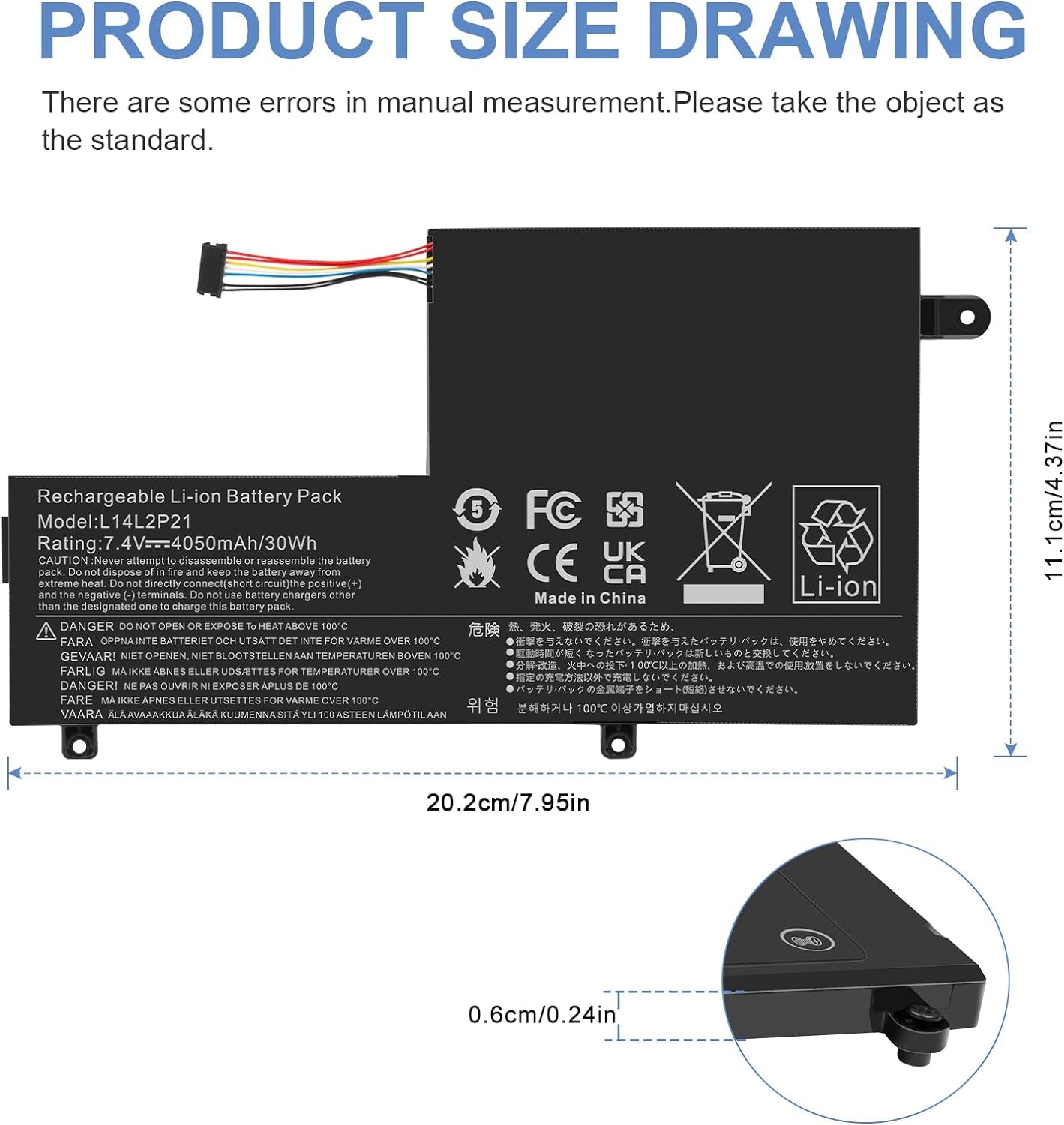 L14L2P21 Batteria Compatibile Con Lenovo Flex 3 Flex 4 1470 1480 1570 1580 Series Edge 21580 S4135 S4170 S4175 Series Notebook, Ricambio per L14M3P21 L14L3P21 L1 L14 M2P21 L14L2P21 (7,4 V