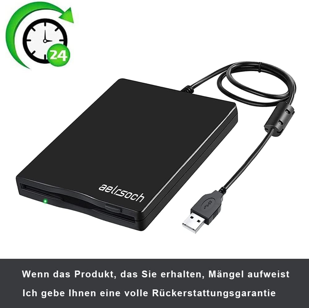 Lettore Floppy Disk Unità Floppy Esterna Lettore Floppy USB Da 3,5 Pollici Disco Floppy Portatile FDD Da 1,44 MB Adatto per PC Windows 2000 / XP / 7/8, Plug and Play (Nero)