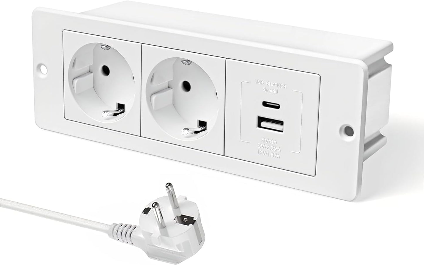 Presa Da Tavolo a Scomparsa, PD20 W, Ricarica Rapida, 2 Prese, Con Presa Multipla USB, per Cucina, Tavolo, Ufficio, Scrivania, Bianco